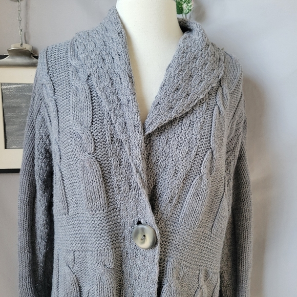 Aran Crafts Ireland Merino Wool Cable Knit One Button Sweater Cardigan XS S M - Picture 3 of 12